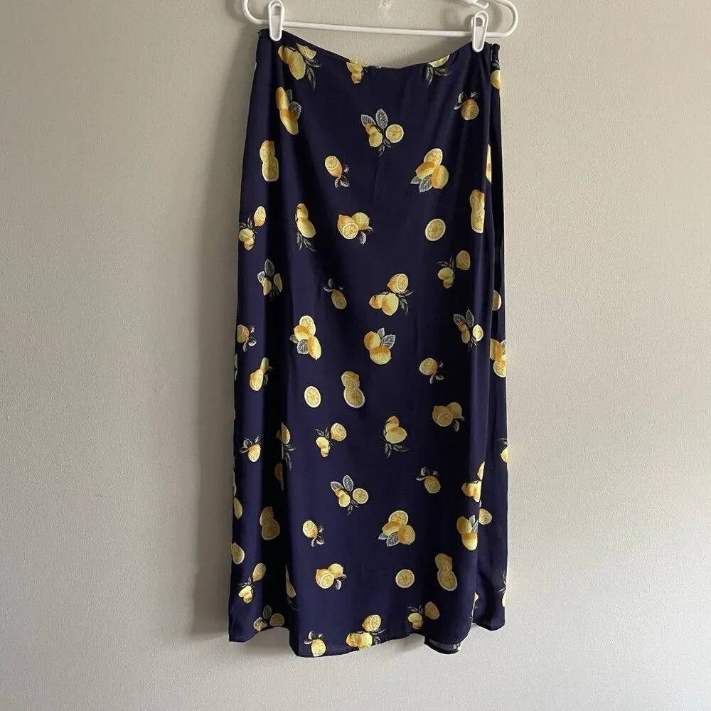 Fashion Nova Women M Navy Blue Lemon Pie Crop Tank Top Maxi Skirt Set NWT